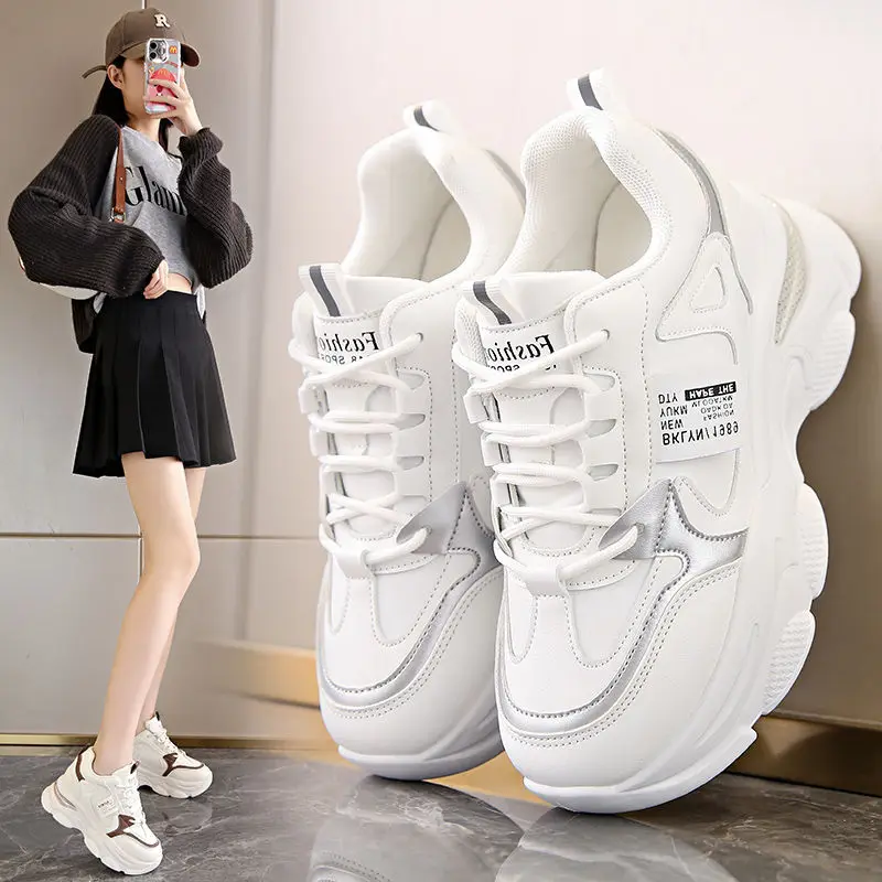 new Spring Autumn White Sports Shoes Women Thick Bottom Ultra-light sneakers Casual Shoe Woman comfort Breat hable Running Shoes