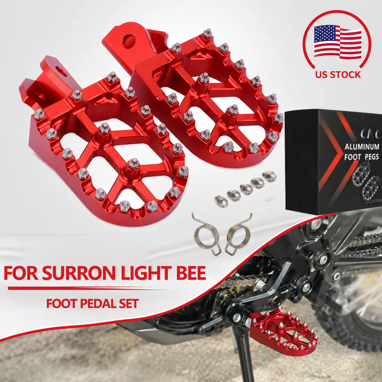JFGRACING Electric Dirt Bike Pedal Foot Pegs with Springs Set For Surron LBX/CRF150F/CRF230F Aluminum CNC Replaceable Grip Teeth For Surron Light Bee X and S/E Ride Pro SS/CRF150F CRF230F 03-19/X160/X260 Motorcycle Parts
