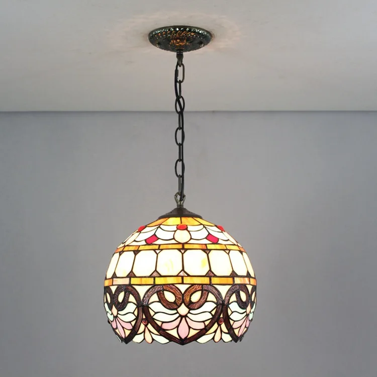 Ou After Guti Tiffany Stained Glass Love PeacShaped Baroque Spherical Restaurant Cdelier Glass Lamp