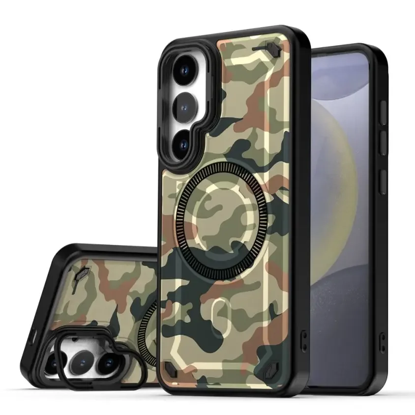 

Camouflage Metal Stand Magnetic Case For Samsung S25 Edge S24 Ultra Plus A56 A36 A26 5G Magsafe Wireless Charge Shockproof Cover