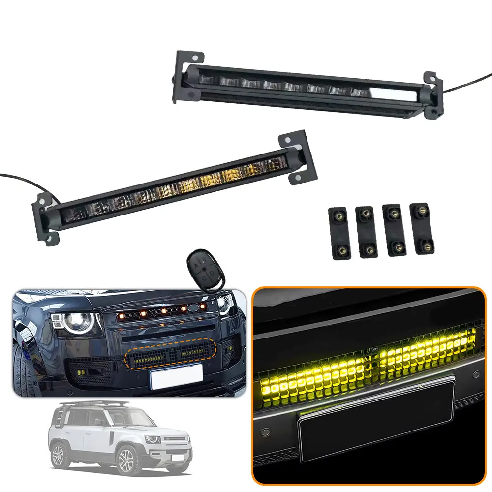 LED Grille Light Bar For Land Rover Defender 90 110 130 2020-2025 White & Yellow Flash DRL Daytime Running Light