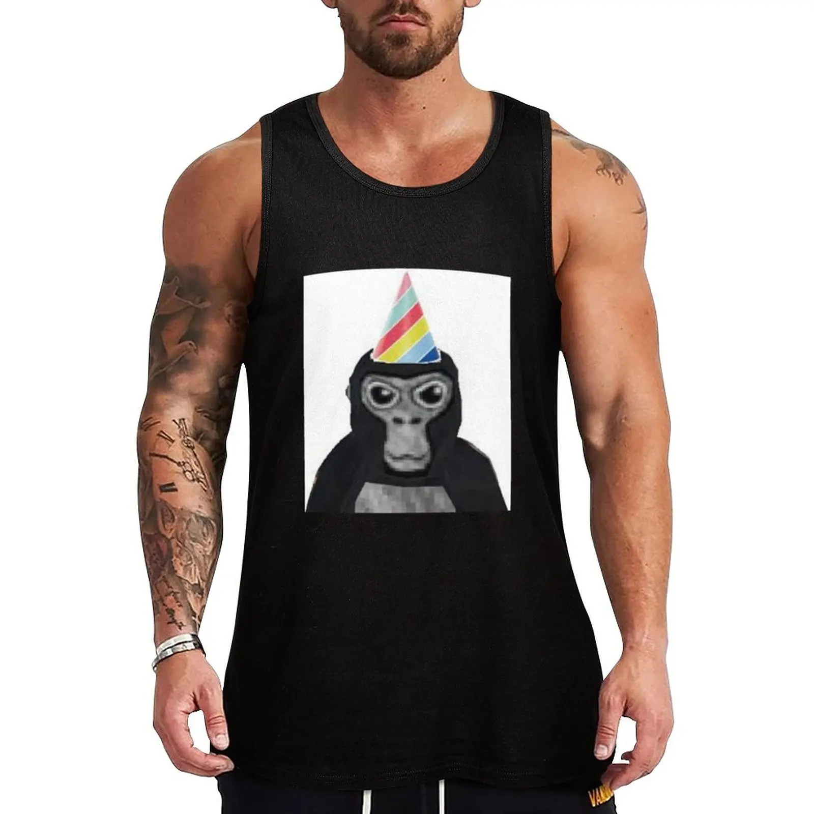 Gorilla tag monkey with birthday hat Tank Top men gym clothing Bodybuilding shirt Sports clothing