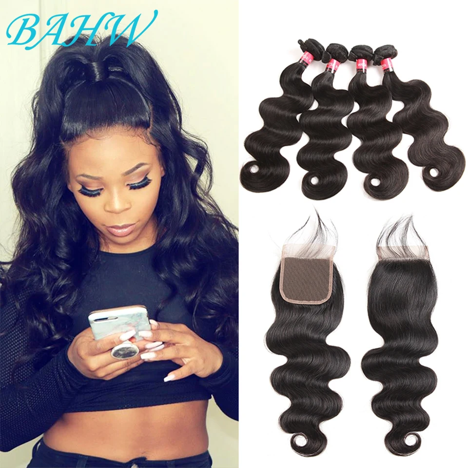 

Бразильские объемные волны 3/4 шт. Пучки с застежкой 4x4 Пучок 100% человеческих волос с кружевной застежкой 4x4 Наращивание натуральных волос