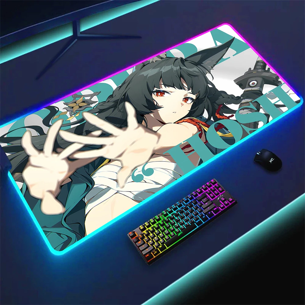 Hot Kawaii Pretty RGB Demara Trendy Hit Cool Art Zenless Zone Zero Gaming Backlight Mouse Pad Gamer Keyboard Table LED Mat 90x40