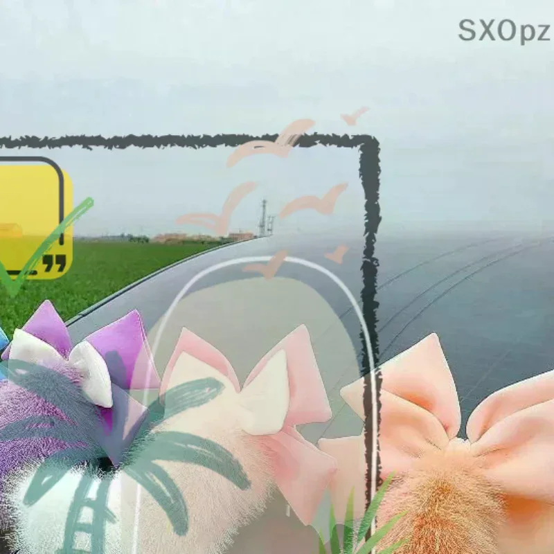 Fluffy Plush Car Tail Decoration Cute Bow Soft Touch Multiple Colors Car Exterior Styling Auto Accessories For Girls