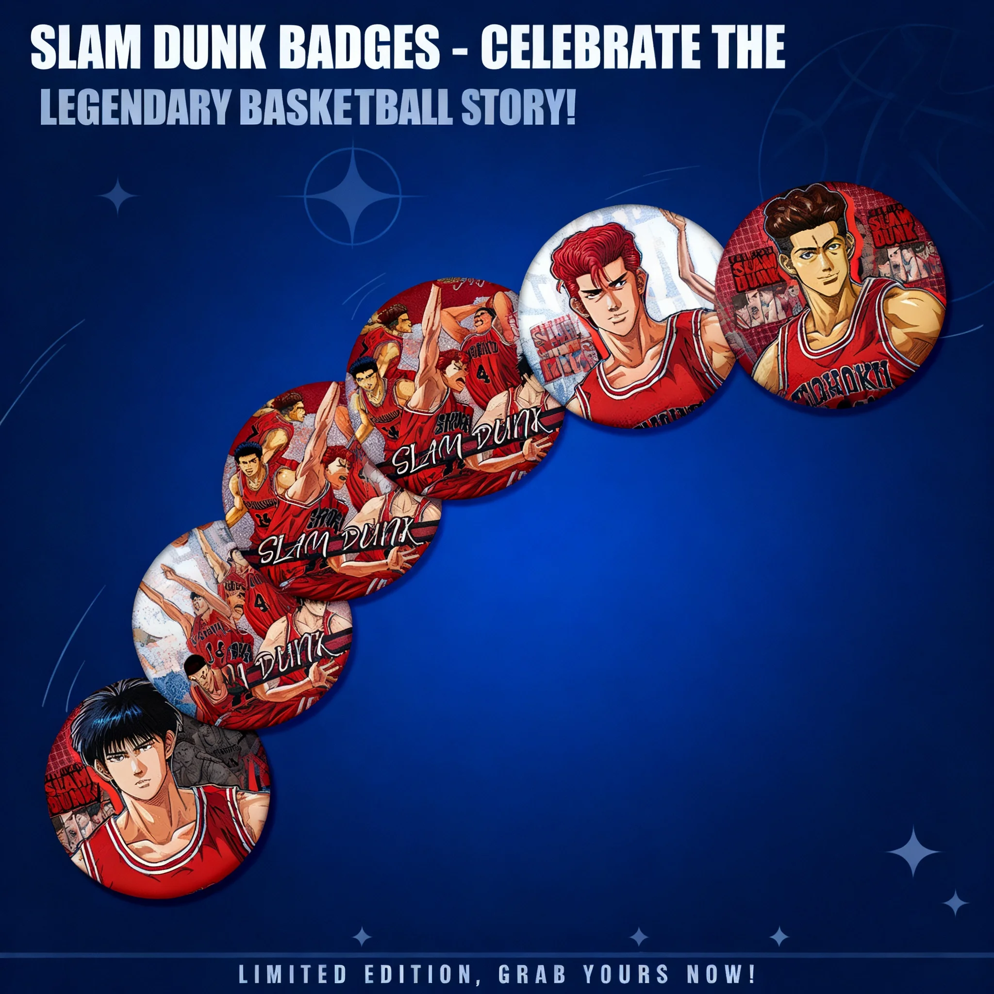 

Значок-бейдж Slam Dunk серии 201 с двойным эффектом вспышки, аниме-тематика, новый дизайн, 75 мм, 58 мм