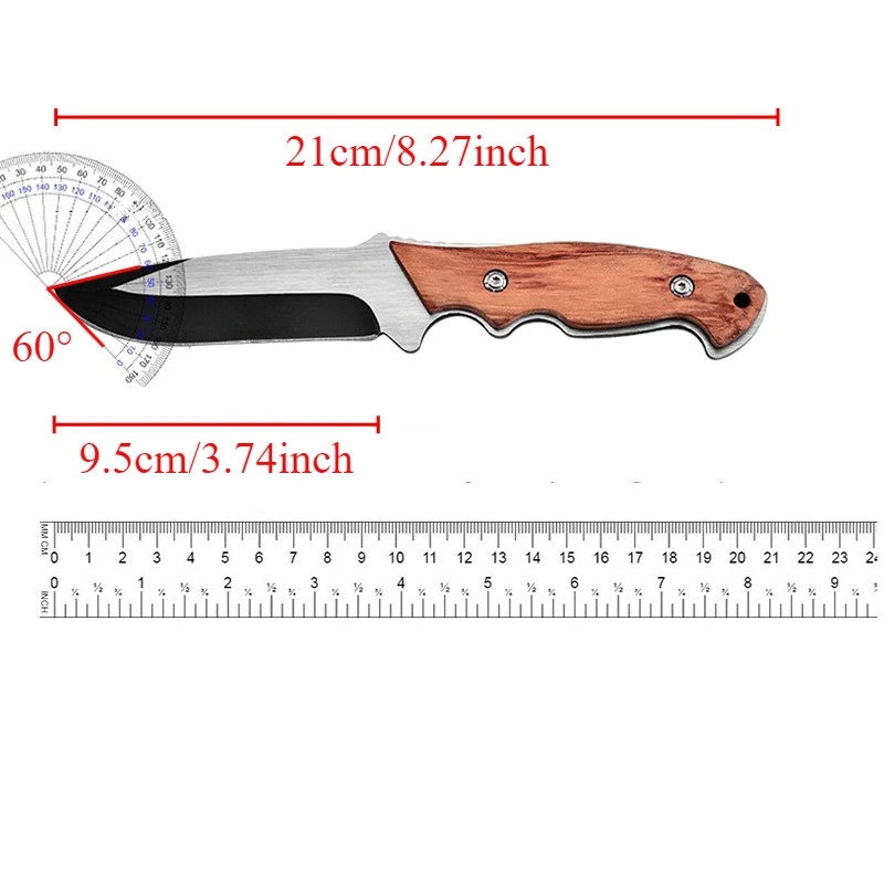 Outdoor Straight Knife, Wooden Handle, Stainless Steel Blade with Knife Cover, Travel Camping Cutting Tool, Holiday Gift