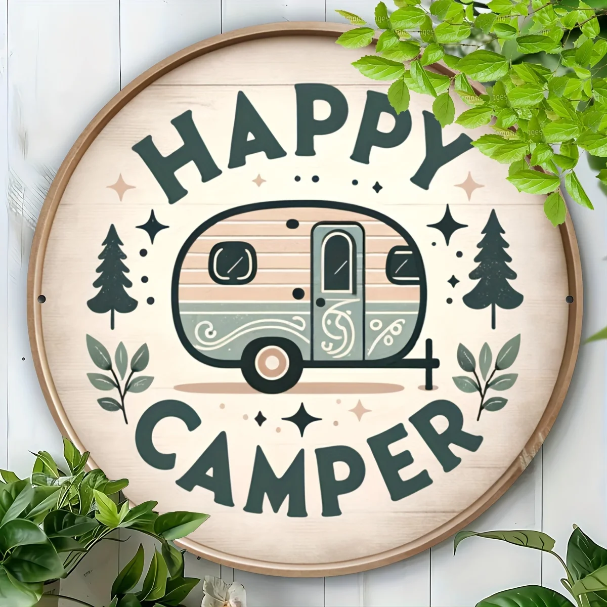 2D Flat - 1pc Vintage Happy Camper Metal Wall Art Sign, Decorative Plaque with Retro Camper Design, No Electricity Needed
