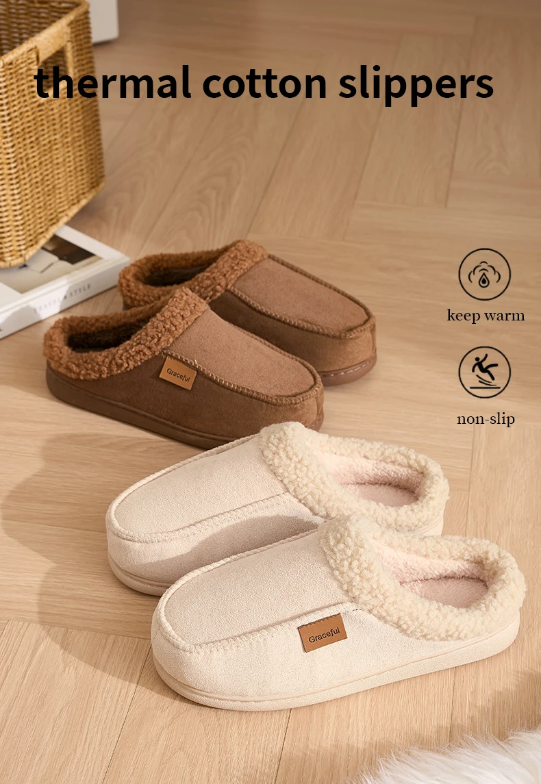 Robuste Vintage-Winter-Baumwollhausschuhe, weich gefüttert mit Fleece, warm, atmungsaktiv, rutschfest, langlebig, gemütlich, für Zuhause, Schlafzimmer und Wohnzimmer. – Detail 3