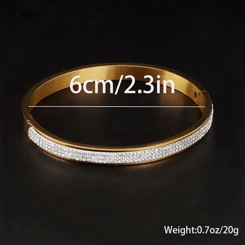 Elegant Classic Crystal Cuff Bangles Bracelets For Women Gold Color Simple Femal Opening Bangles Wedding Jewelry Accessories