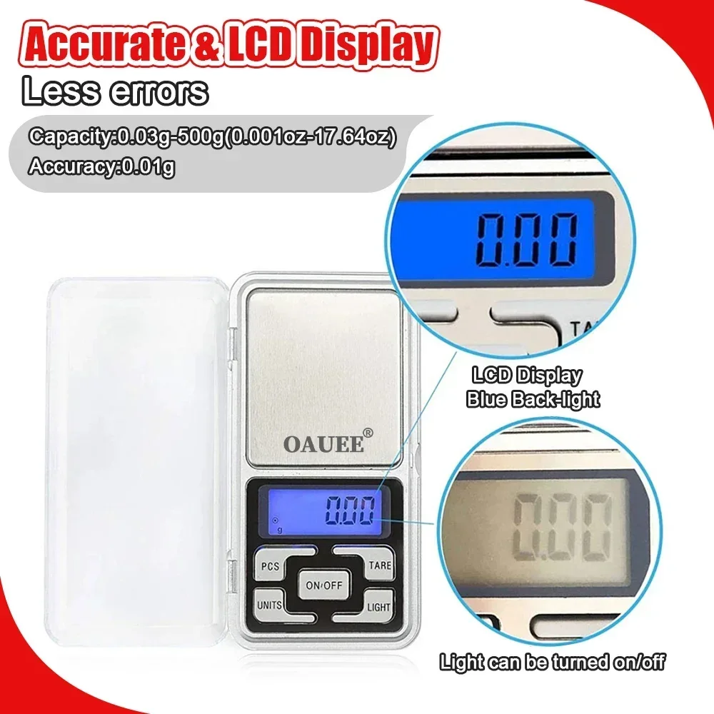 Mini Digital Scale High Accuracy Jewelry Weight Pocket Scales 100/200/300/500g 0.01g/0.1g LCD Display Electronic Kitchen Scale