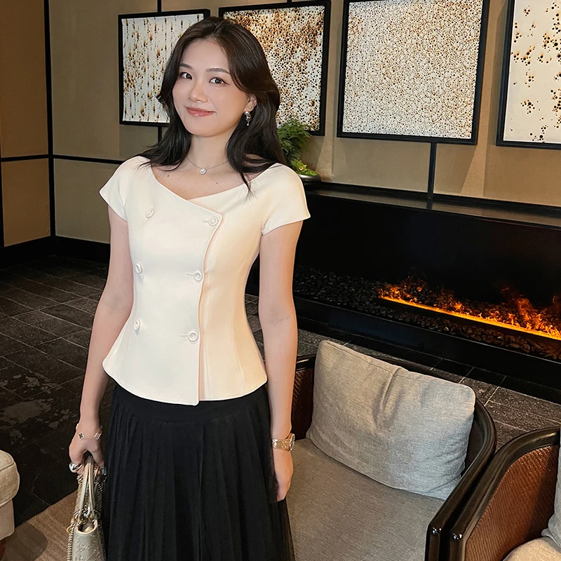 

Летний новый костюм Linyei: шелково-шерстяной топ и брюки, женский приталенный деловой костюм для офиса, модный и элегантный.