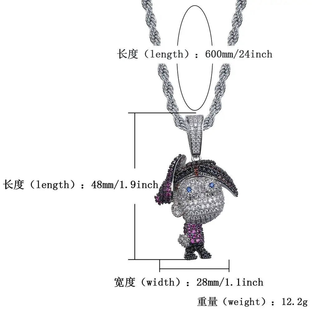 multicolor CZ Stone Paved Bling Iced Out Cartoon Character Timmy Pendants Necklace for Men Hip Hop Rapper Jewelry Drop Shipping