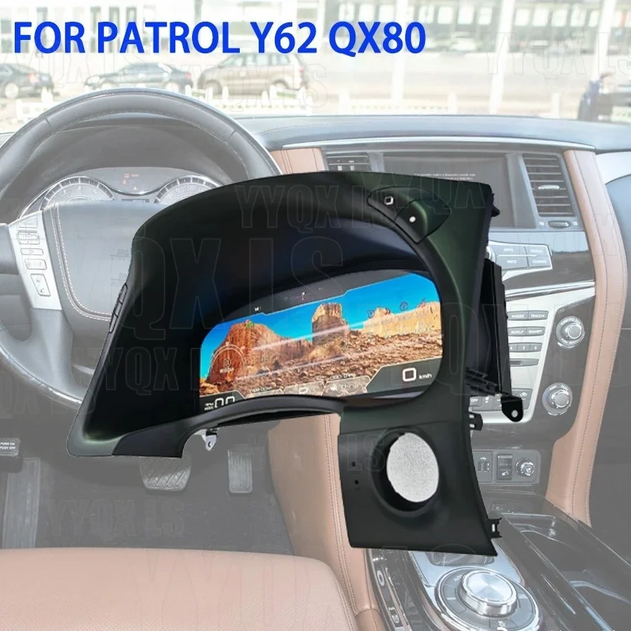 

12,3-дюймовая приборная панель с системой LINUX для Nissan Patrol Y62, Infiniti QX56, QX80 2015-2021, ЖК-дисплей, спидометр, панель приборов, датчики