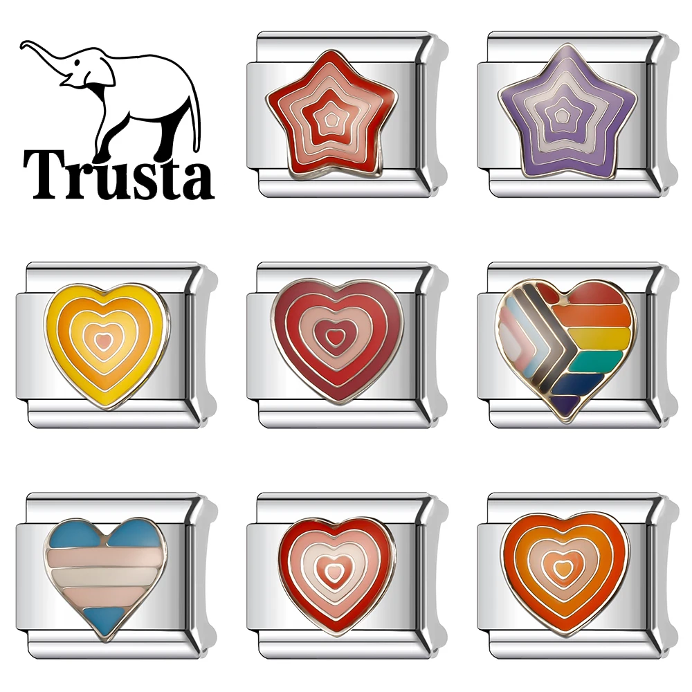 Trusta 2024 милый Радужный Сердце Звезда Любовь очаровательные итальянские звенья 9 мм браслет из нержавеющей стали для женщин DIY ювелирные изделия оптовая продажа N013