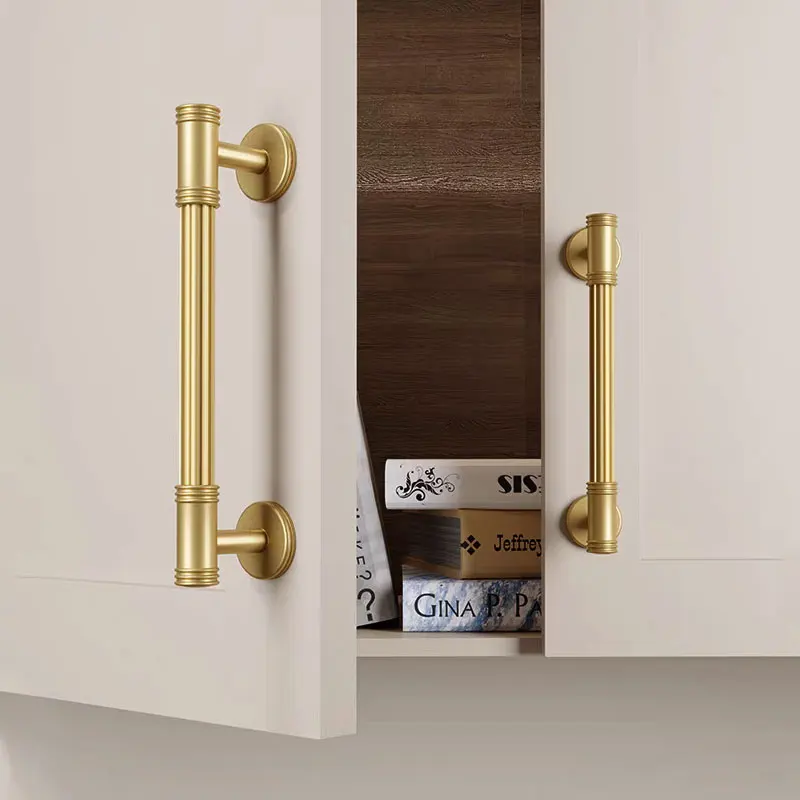 Vertical Texture Solid Brass Handles For Cabinets And Drawers Light Luxury Furniture Handle Wardrobe Pulls Kitchen Accessories