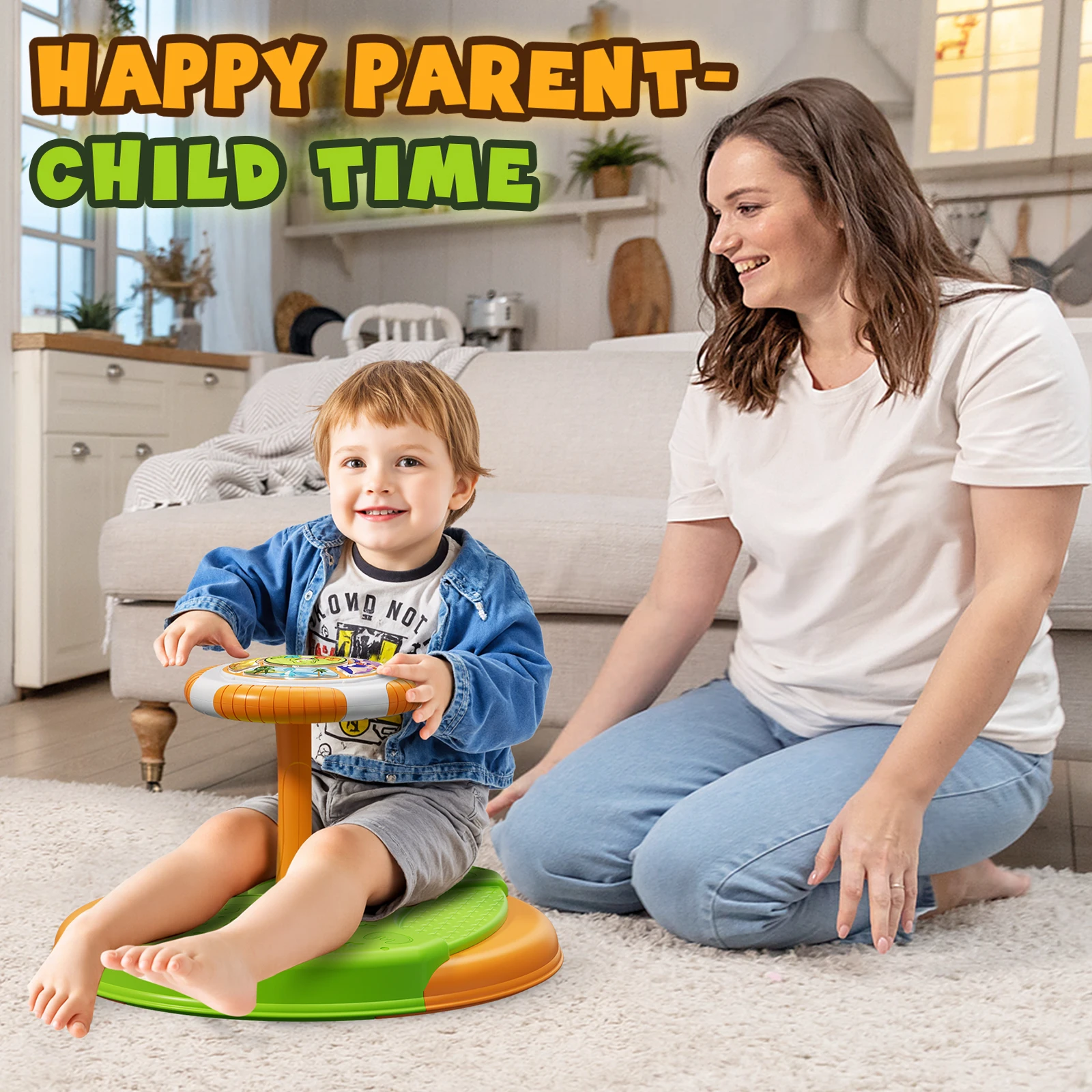 Sit and Spin Toys for Toddlers, 360° Toddler Spinning Seat with LED Lights and Music, Sensory Toys Birthday for Kids