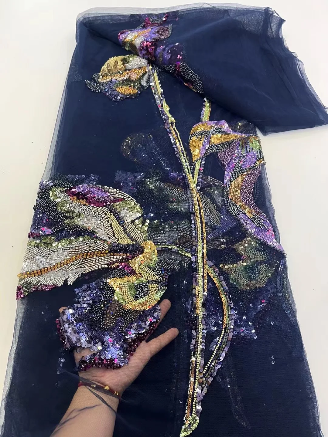 Fioletowa Luksusowa Ręcznie Koralikowana Koronka Materiał Ślubny Wysokiej Klasy Materiały Ślubne Francuska Nigeryjska Siatka Koronkowa Haftowana Sukienka A1124-1