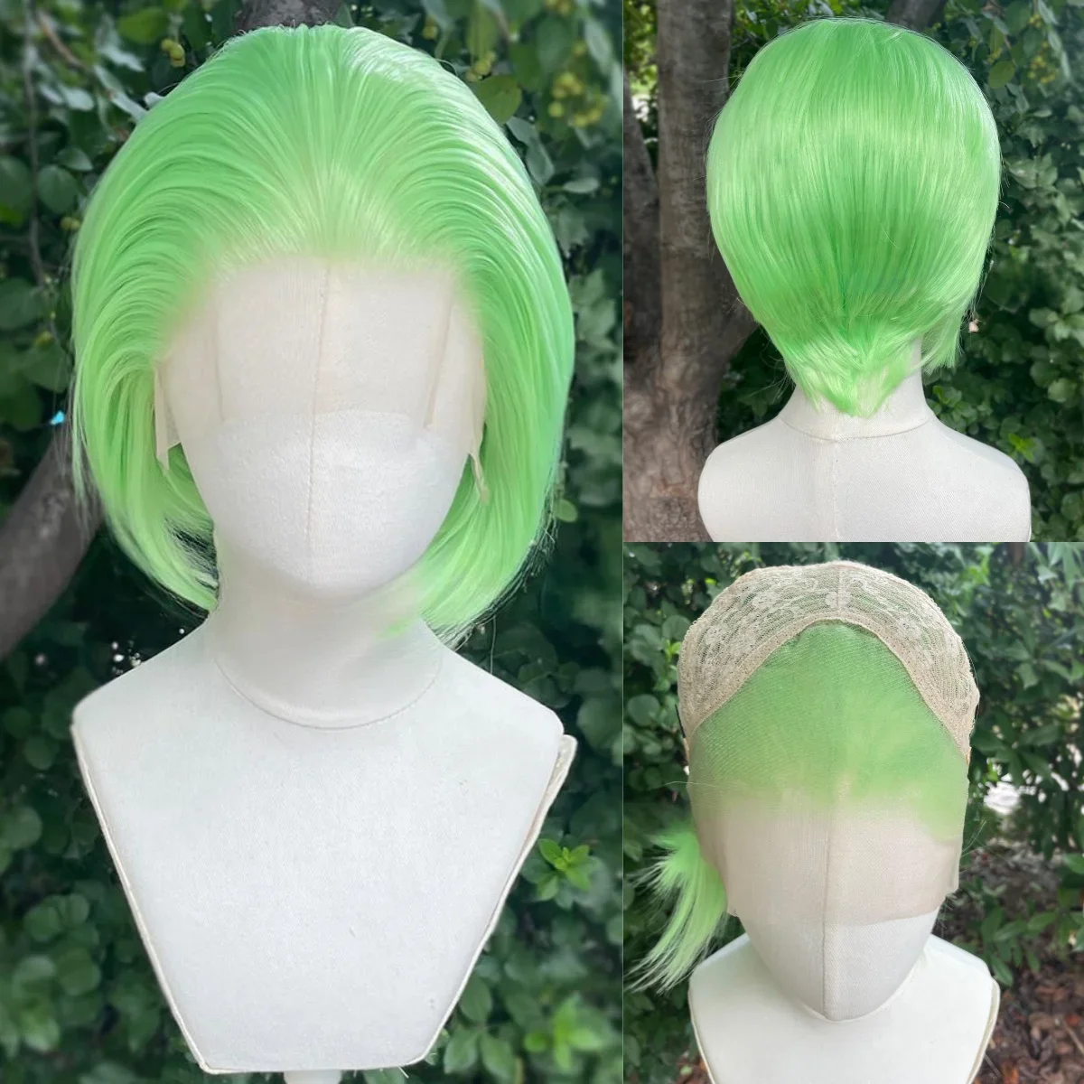 

Light Green Wig Short 6inch Straight Wigs 13x4 Synthetic Lace Wigs High Density Lace Wigs Men's Halloween Costume Glueless Wig