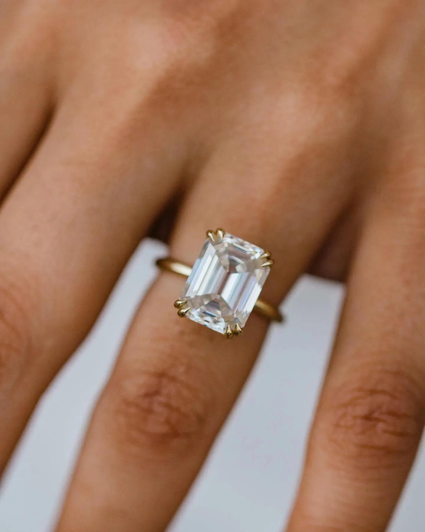 Old Mine Emerald Cut 6CT Vintage Moissanite Solitaire Engagement Ring, 12×9mm Center Stone, Double Claw Prong Setting, Solid 18K Yellow Gold Fine Jewelry, Wedding Anniversary Bridal Gift For Women view 7