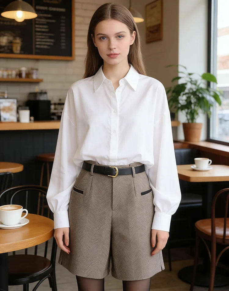 

Шорты женские осенне-зимние офисные однотонные удобные офисные женские шерстяные модные повседневные стильные широкие брюки нежный отдых