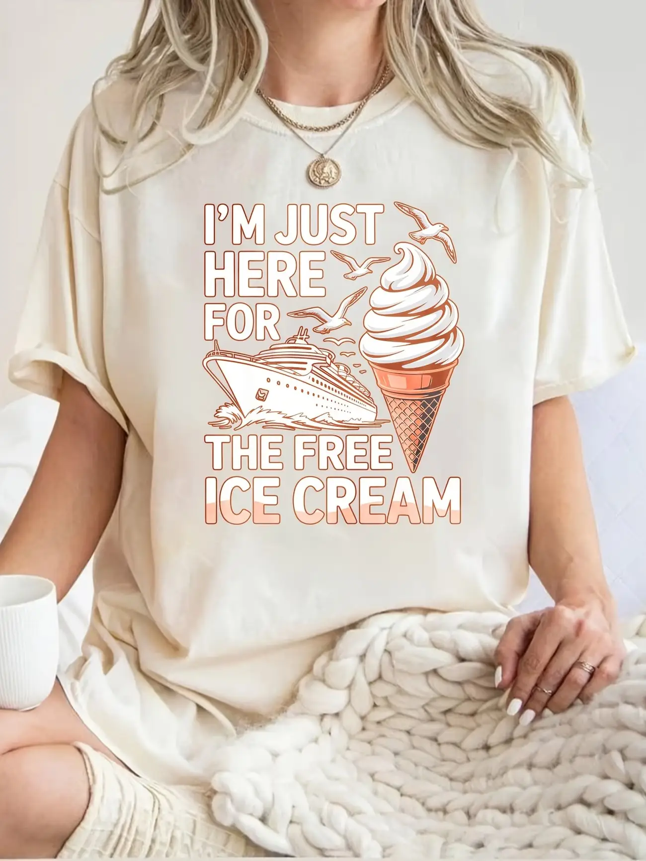 

Plus size women's short sleeve T-shirt I'm Just Here For The Free Ice Cream breathable fabric summer outfits women's clothing
