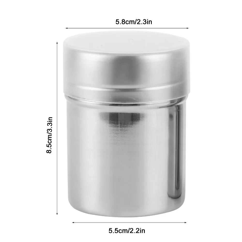 2pcs 304 Stainless Steel Powdered Sugar Shaker With Lid Fine Mesh Fine Mesh Dredge 195ml/345ml Seasoning Shaker For Coffee Bar view 6