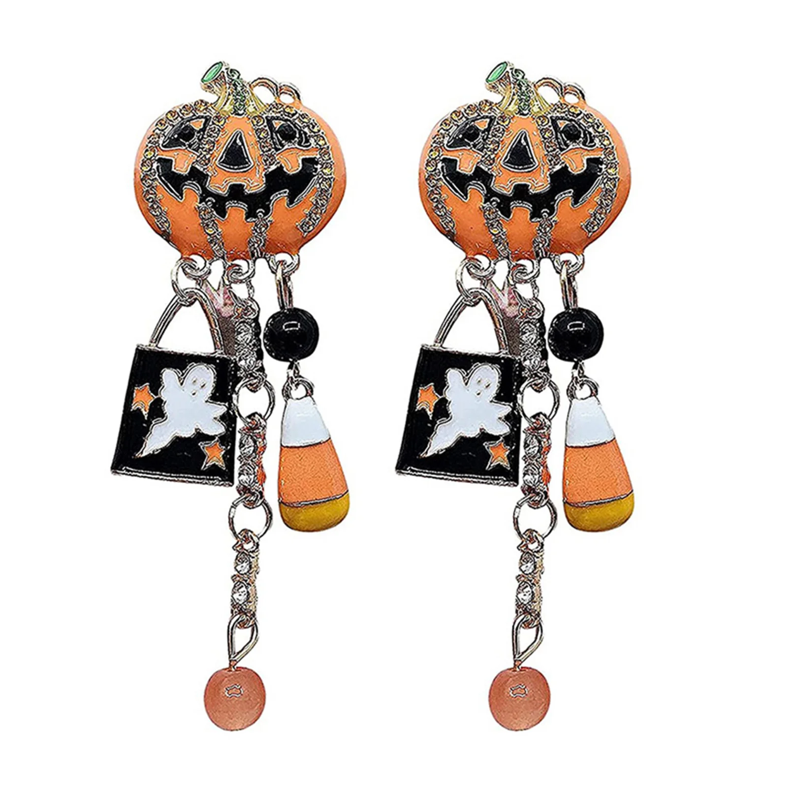 Halloween Drop Earrings Stained Alloy Pumpkin Shaped Ear Drop Cartoon Festival Themed Dangle Ear Jewelry Gift For Girls