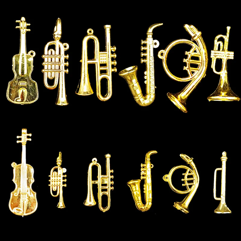 5/10/20PCS Assorted Styles Gold Color Mini Musical Instruments Cello Trumpet Miniatures Party DIY Decorations School Rewards ZYF