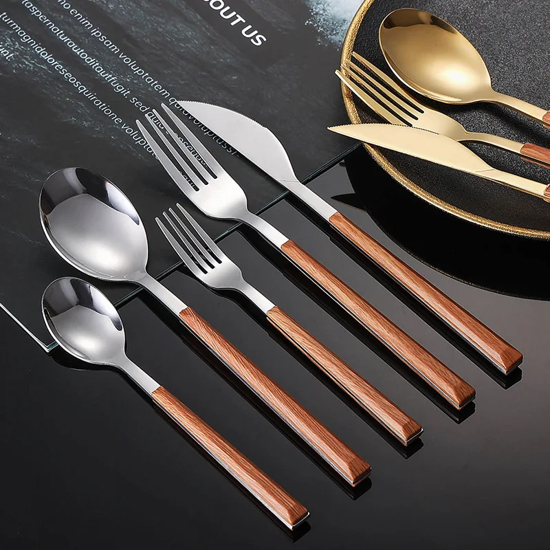 Juego de vajilla, tenedor, cuchara y vajilla de acero inoxidable, vajilla occidental coreana, 5 uds.