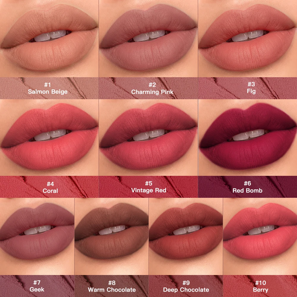 10 Colors Nude Blur Lip Tint Matte Velvet Liquid Lipsticks Long Lasting Non Transfer Lightweight Soft Lip Stains Everyday Makeup