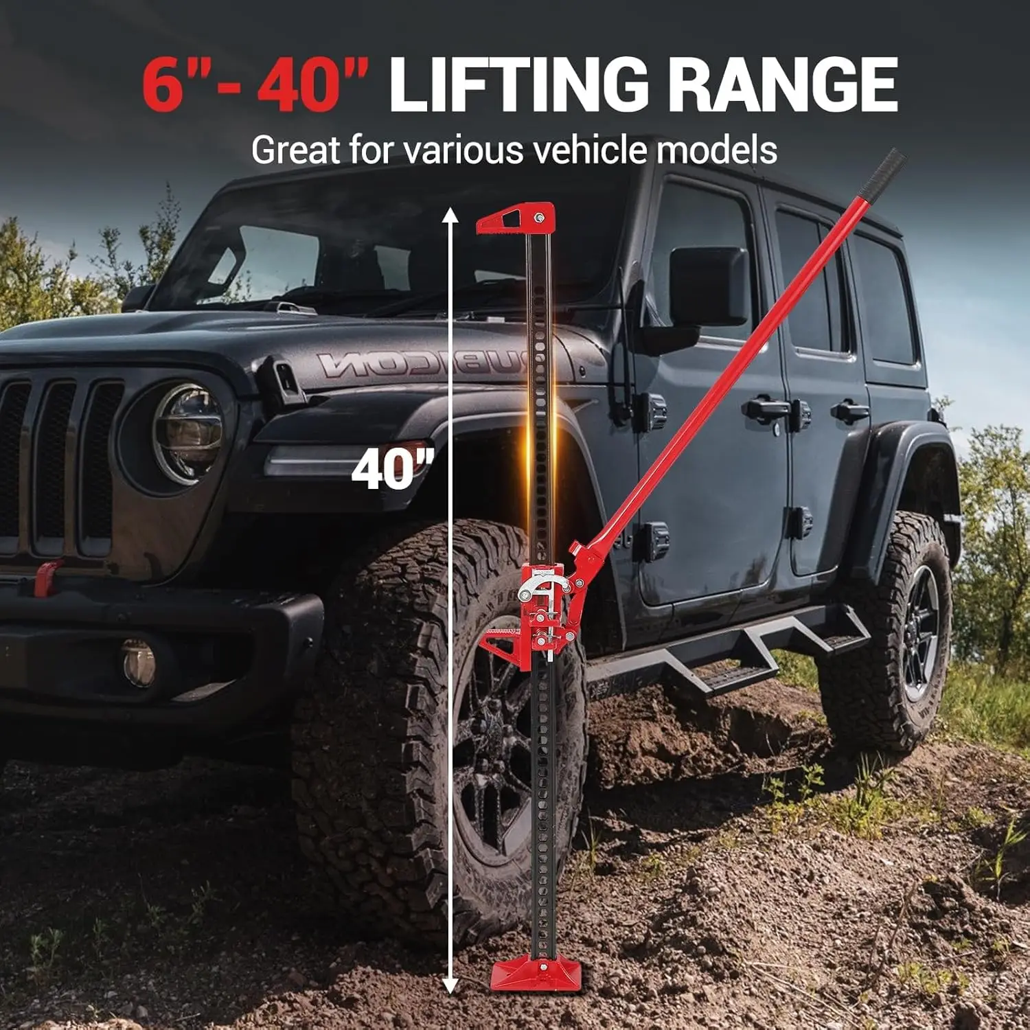 

High Lift Farm Jack 3 Ton (6,600 LB) Capacity Heavy Duty Steel Jack for Off-Road Vehicles,Trucks,SUV,Tractor,Lift Range 5"–45"