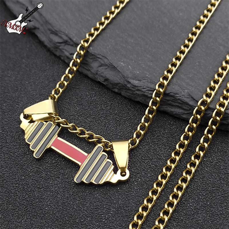 Stainless Steel Weightlifting Dumbbell Necklace for Men Women Muscle Man Fitness Bodybuilding Barbell Gym Sports Chain Jewelry