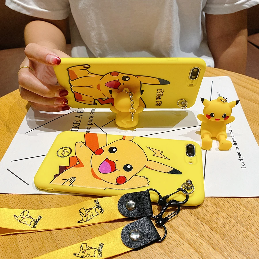 For Xiaomi Redmi 9 9A 9C 10 12C Note 9 9s 10 11 12 Pro Pika Phone Case With Holder Rope