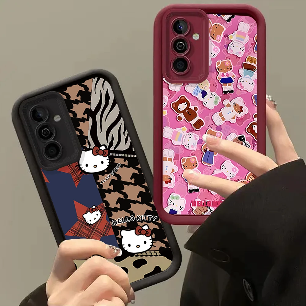 لطيف الكرتون H-HelloKitty FUNDA جراب هاتف لسامسونج غالاكسي S24 S23 S22 S21 S20 FE الترا زائد 4G 5G عدسة دائرة