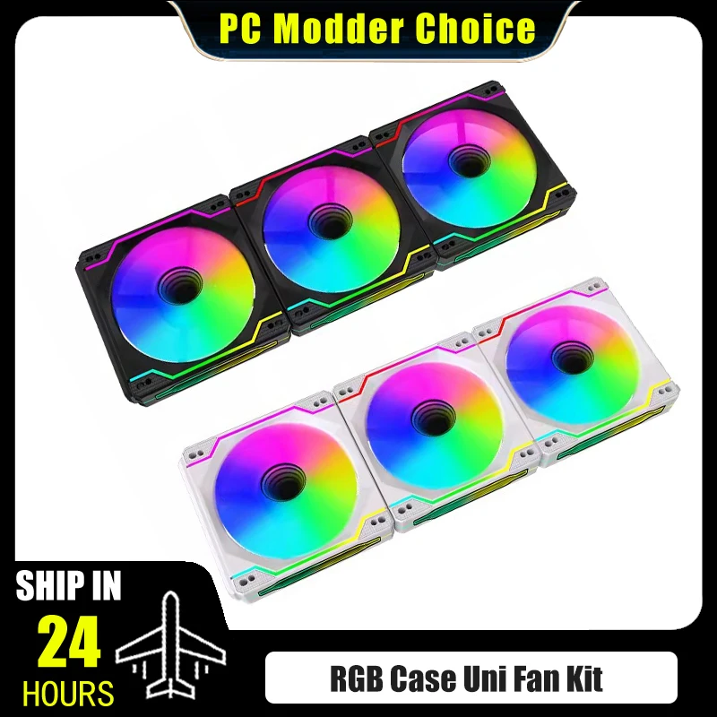 Obudowa komputera RGB Uni Fan Kit 3 w 1, 12 cm ARGB Mirror Wireless Connected Mute Watecooler Radiator Ventilator, potrójne opakowanie