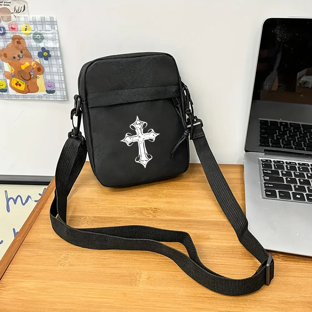 Stylish Cross-printed Messenger Bag Multi-pocket Shoulder Back Mobile Phone Bag Suitable for Daily Travel Small Messenger Bag A1