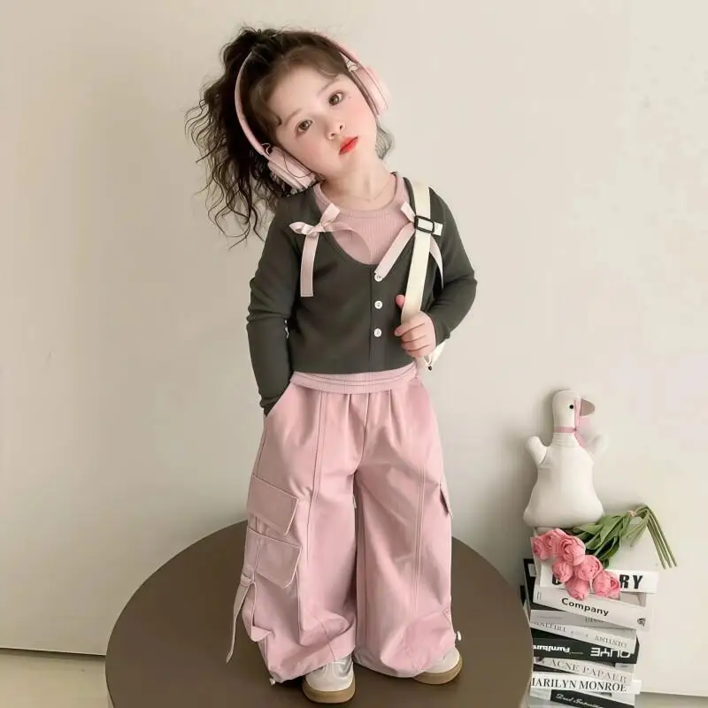 

Fashion Children's Two Piece Set Clothing Jacket Little Girls' Autumn Style Cartoon Trend Kawaii Casual Coat Padded Kids Padding