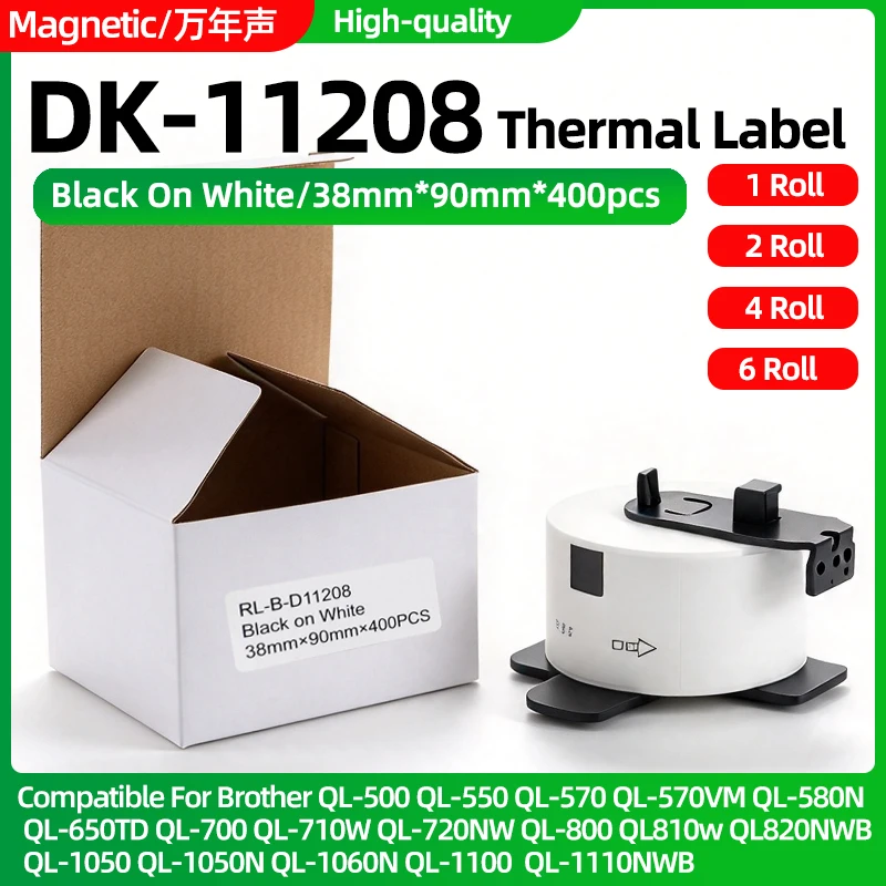 1~6Roll DK-11208 DK 1208 DK11208 Thermal Paper 38mmx90mm*400pcs Compatible for Brother QL Printer QL-800 QL-580N QL-700 DK Label