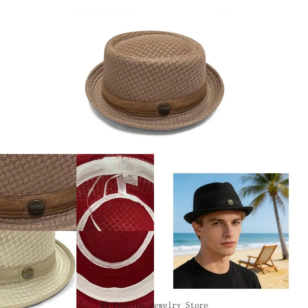 Adjustable Pork Pie Hat for Men with Airy Mesh for Warm Days D0UB