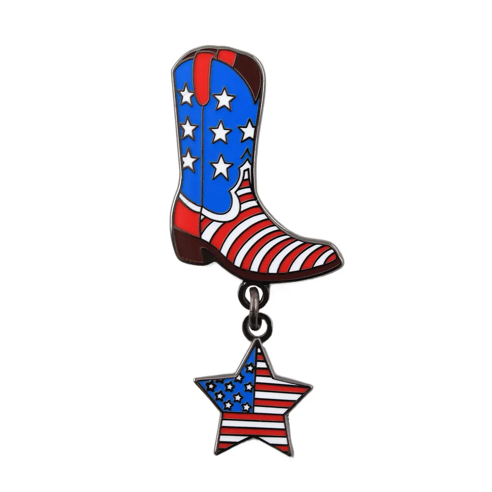 Botas de vaquero con bandera americana, colgante de estrella, broche esmaltado, Día de la independencia del Patriota de EE. UU., celebración de reunión, insignia nacional Acce