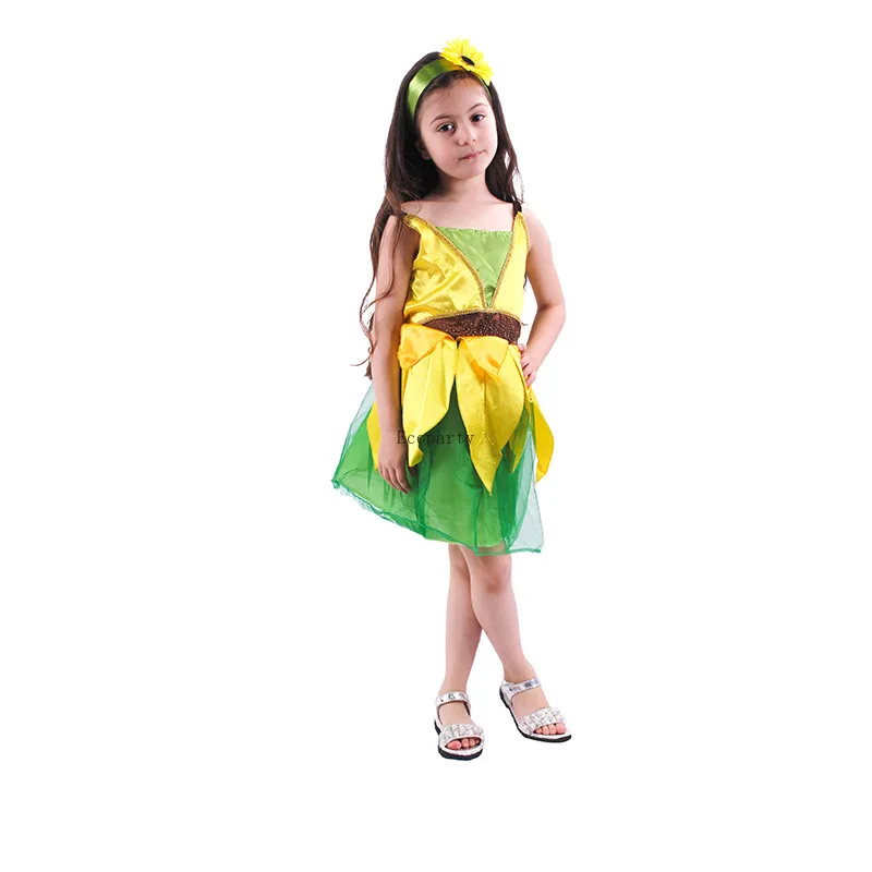 Plants Sunflower Cosplay Yellow Bubble Dress Costumes International Children's Day Halloween for kid halloween costume disfraz