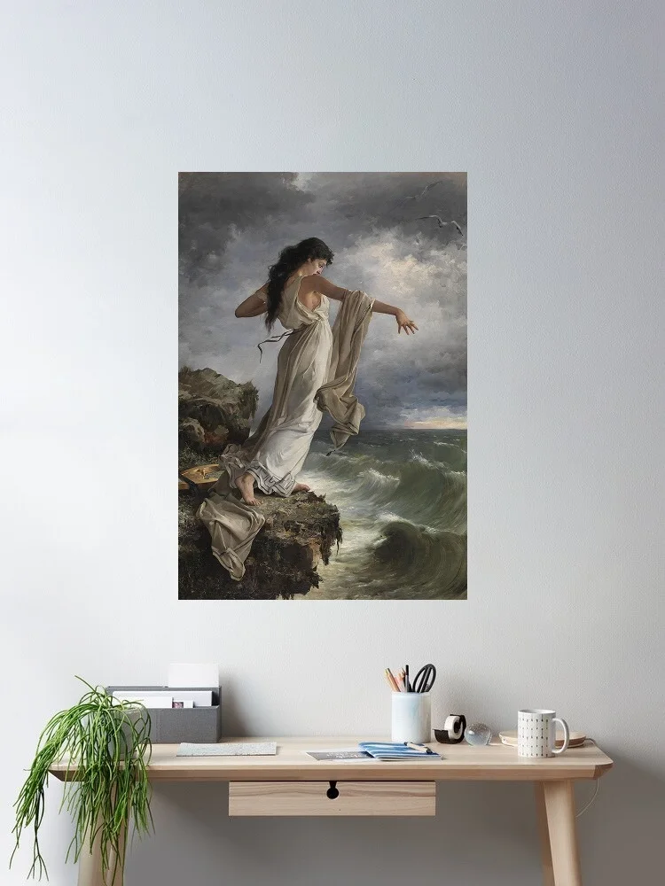 Muerte de Sappho de Miguel Carbonell Selva 1881, pintura, impresión artística, póster en lienzo, decoración para sala de estar, cuadro para pared del hogar
