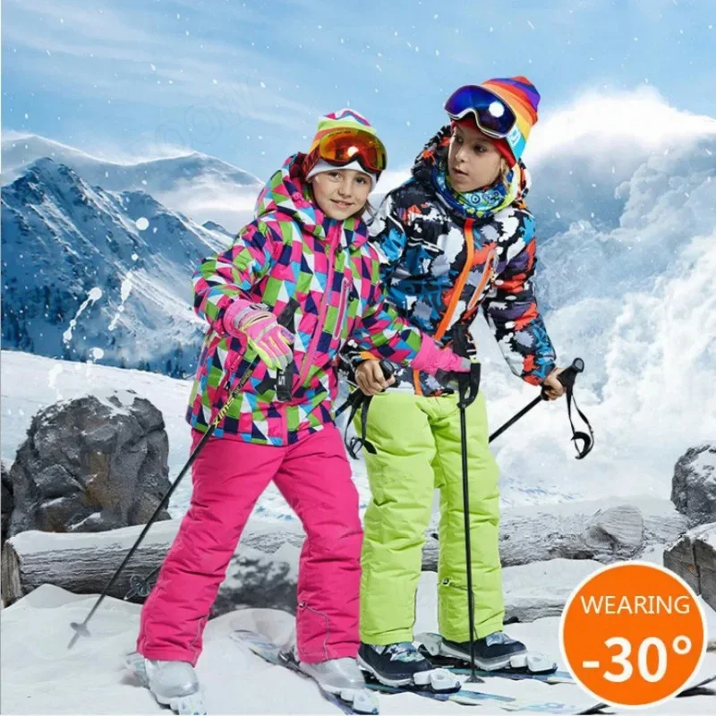 Girls Waterproof Ski Suit Kids Outdoor Snowsuits Overalls Girls Winter Warm Snowboard Outdoor Ski Suits Jackets Coats Jumpsuits