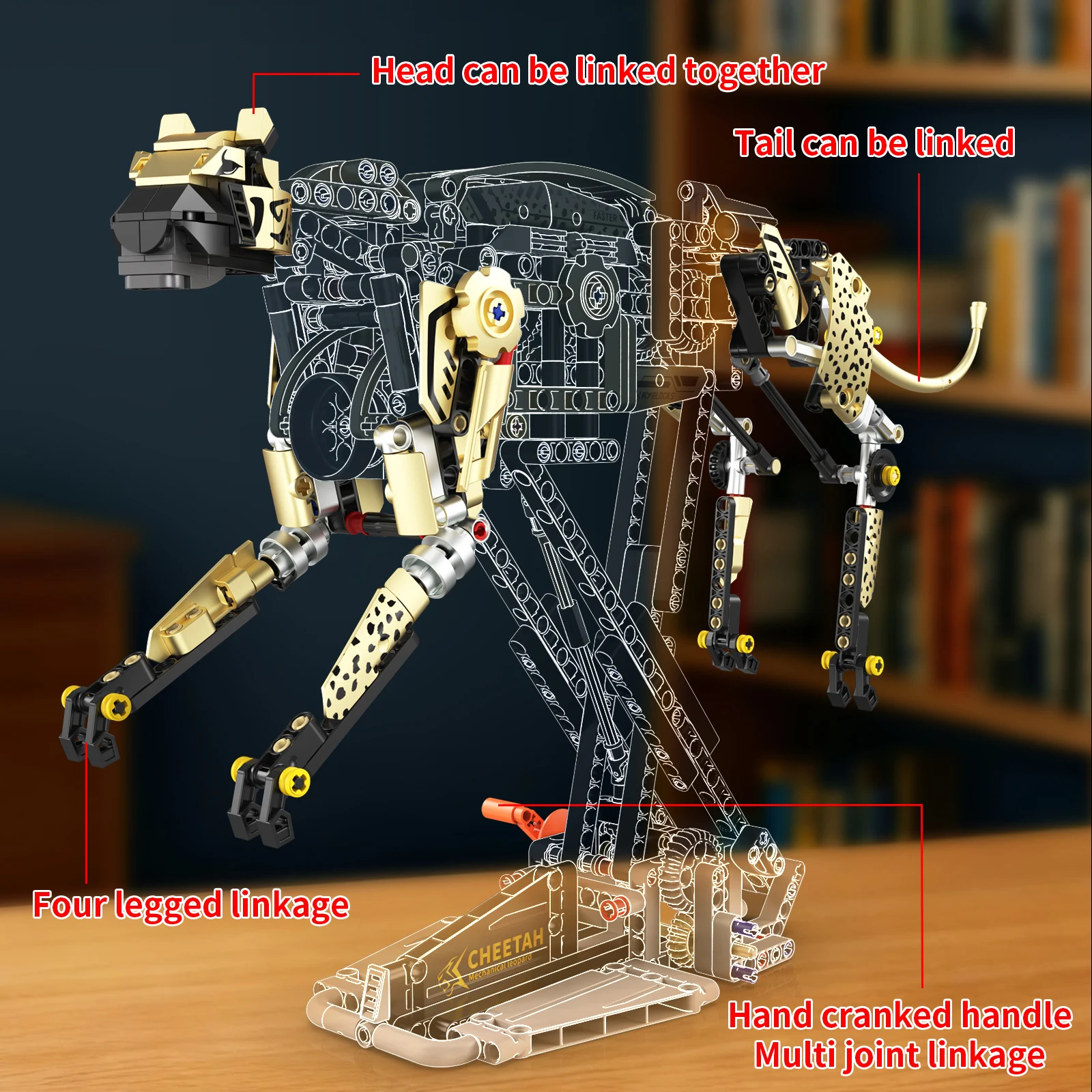 K96238 mécanique guépard modèle Animal assemblage jouet ornement de bureau jouet éducatif blocs de construction pour enfants jouets cadeau