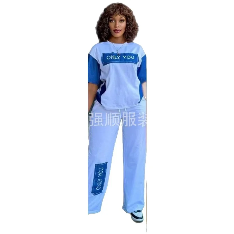 

Женский комплект из 2 предметов Dashiki, джинсовая африканская одежда, новый летний модный топ с короткими рукавами и джинсовый костюм, одинаковые комплекты для вечеринок