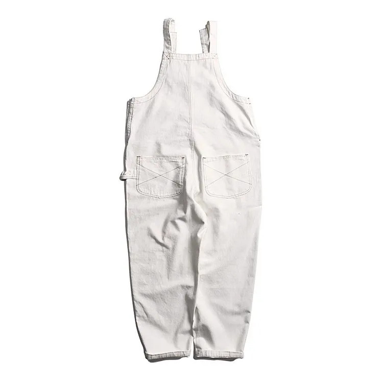Men's Japanese Streetwear Cargo Overalls Multi-Pocket Loose Jumpsuit Work Pants Vintage Amekaji Suspender Trousers