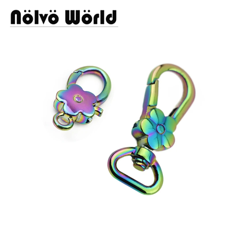 20-100pcs 2 Size New Rainbow Snap Hooks Swivel Clips Metal Buckles Leather Luggage Bag Keychain Dog Collar Lobster Clasps