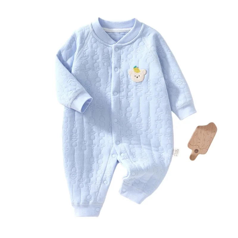 New Newborn Baby Costume Cute Simple Gentle Multicolored Cartoon Front Open Button Long Sleeves Jumpsuit for 1-3Years Girls Boys
