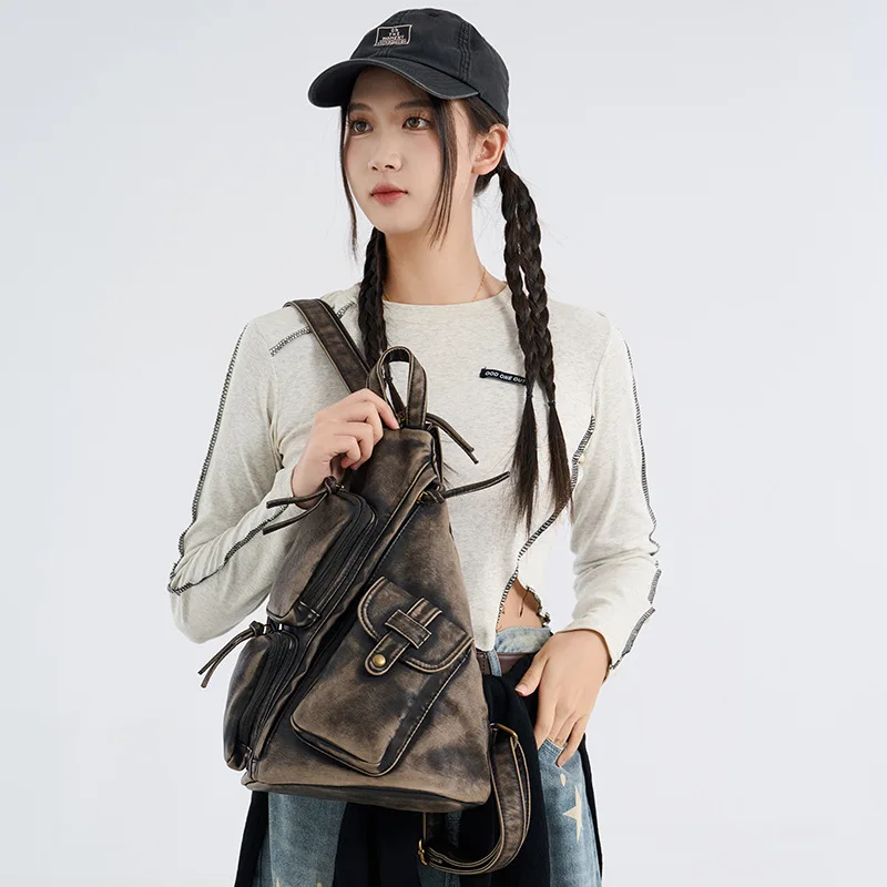 

Famous Designer Bag Body Kit for Women Soft Washed Vintage Annmouler Small Backpacks Letaher Aesthetic Sling Chest Multi-pockets